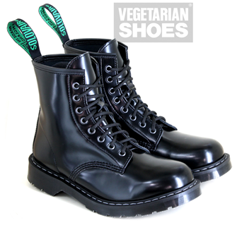 Solovair Vegan Hi-Shine 8 Eyelet Boot (Black) 