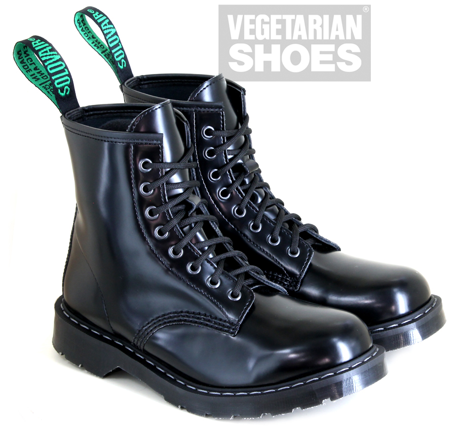 Solovair Vegan HiShine 8 Eyelet Boot Black - All Products