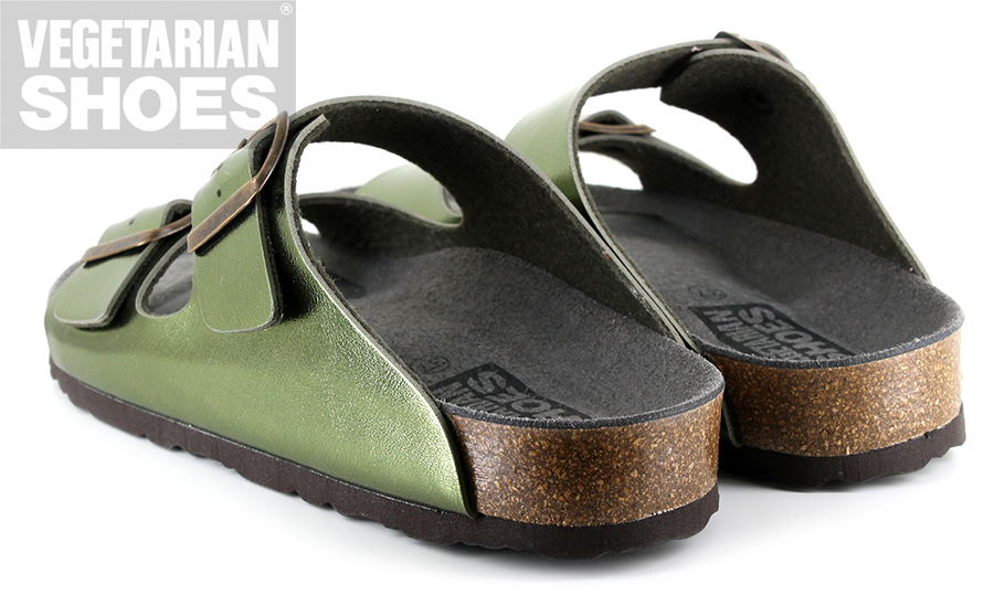 green double buckle sandals