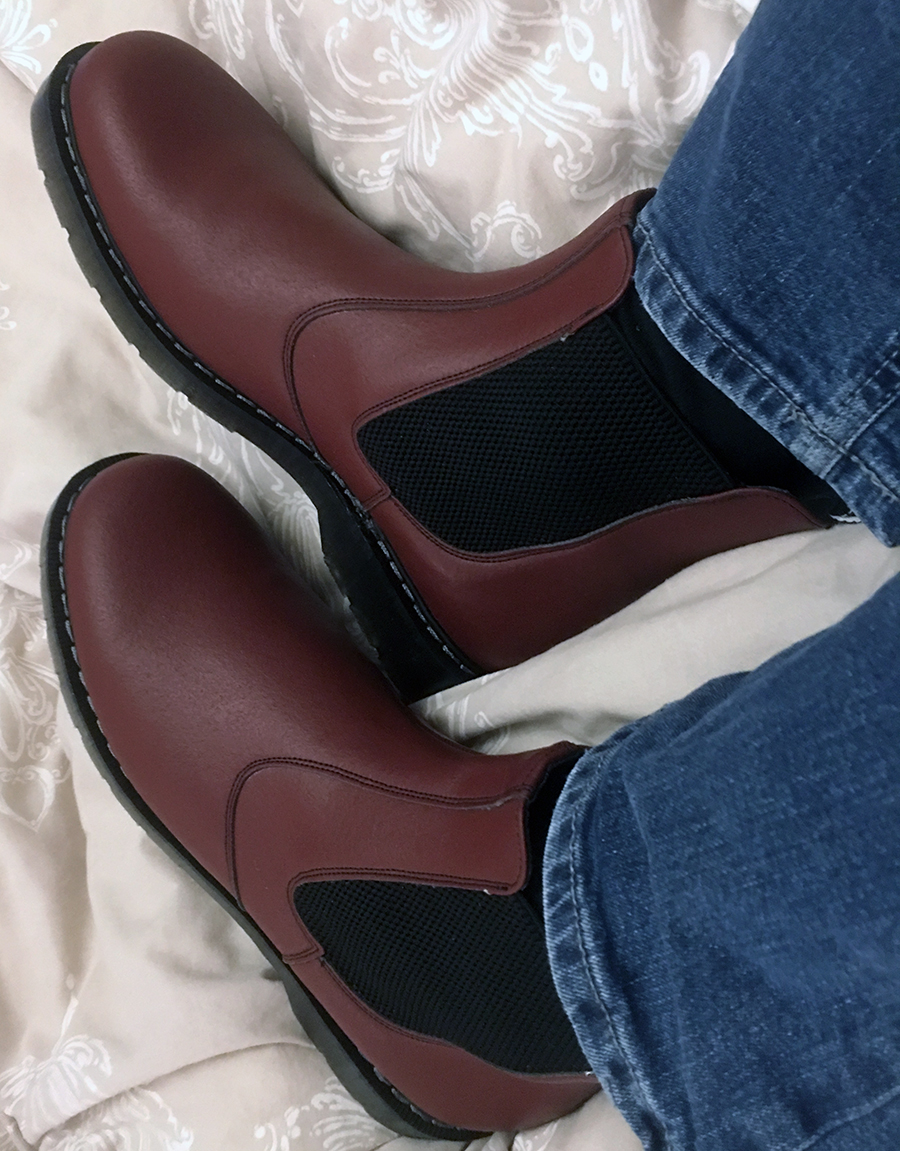cherry chelsea boots